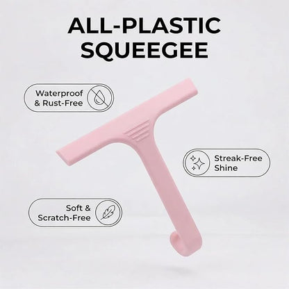 Silicone Shower Squeegee - All-in-One Design with Built-in Hook, 10 Inch Streak-Free Bathroom and car Cleaner for Glass Doors, Mirrors, Windows, Tiles Pink