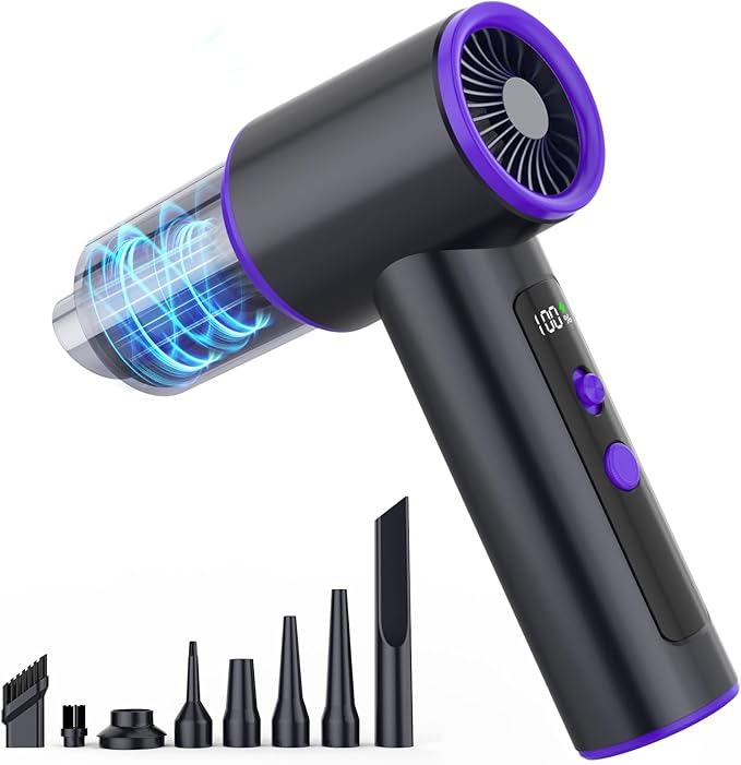100-Speed Stepless Adjustable Mini Vacuum Cleaner: 16000PA Strong Suction Cordless Hand Held Car Vacuum and Air Duster with Digital Display Keyboard Vac for Sewing Machine Home Office Pet Hair