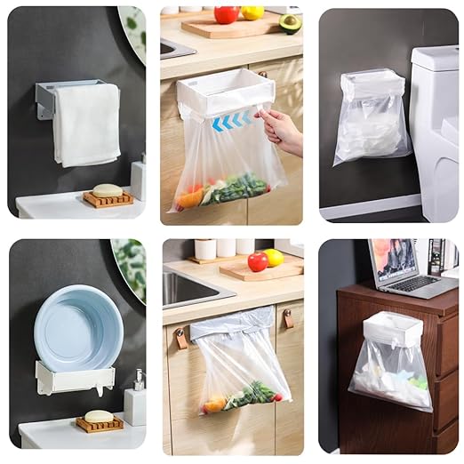 2 PCS Foldable Trash Bag Holder,Garbage Bag Holder,Hanging Waste Garbage Can Rack Magnetic Closure Waste Bag, Space Saving No Drill,for Cabinet Doors, Bathroom, Table Sides