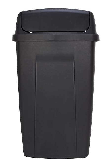 13 Gallon Trash Can, Plastic Swing Top Kitchen Garbage Trash Can, Black