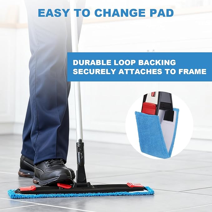 Replacement Flat Mop Pads Fit for Rubbermaid Commercial 18 Inch Adaptable Mops - 6 Pack Wet & Dry Microfiber Professional Cleaners Reusable Refills for Light-Duty Floor Cleaning- Blue