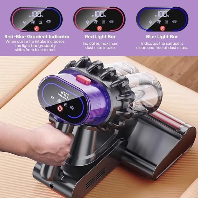 Mattress Vacuum Cleaner with 14kpa Suction, Hepa Filtration & Hot Air, High-Frequency Tapping & Smart Dust Sensor for Effective Bed & Couch Cleaning