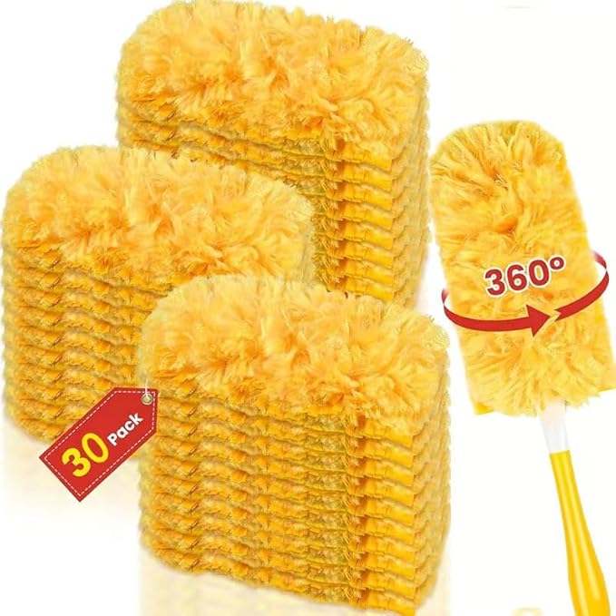 360° Duster Refills Kit for Duster, 30 Pack & 1 Handle, Multi-Surface Dusters with 4X Microfibers. Efficient Duster Kit for Cleaning Pet Hair, Home, Office, Blinds, Furniture and More