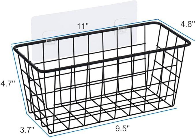Toplife Kitchen Hanging Basket, No Drilling Cabinet Door Organizer Rack, Wall Adhesive Basket for Cabinet, Cupboard Door, Bathroom, Kitchen Storgae Baskets, Black (2 PacK)
