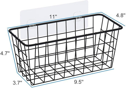 Toplife Kitchen Hanging Basket, No Drilling Cabinet Door Organizer Rack, Wall Adhesive Basket for Cabinet, Cupboard Door, Bathroom, Kitchen Storgae Baskets, Black (2 PacK)
