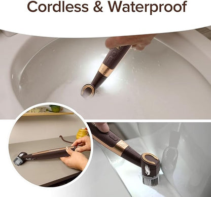 Horsepower Pocket Pony GOLD Edition Oscillating Power Scrubber w/Longer RunTime, Waterproof, Cordless/Rechargeable, Pocket-Sized, Deep Clean Tight Spaces, Grout Lines, Corners, 5 Heads & LED