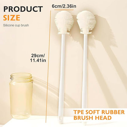 360° Flexible Silicone Bottle Brush with Long Handle, 2025 New Bottle Cleaning Brush, Deep Cleaning Brush for Narrow Neck Bottles, Water Bottles, Baby Bottles, Flasks Soft Bottle Brush (2PC)