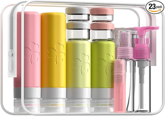 INSFIT 23 Pack Travel Bottles for Toiletries, TSA Approved Silicone Travel Size Toiletries with Toiletry Bag, BPA Free Leak Proof Refillable Travel Essentials for Liquids Shampoo Conditioner Lotion