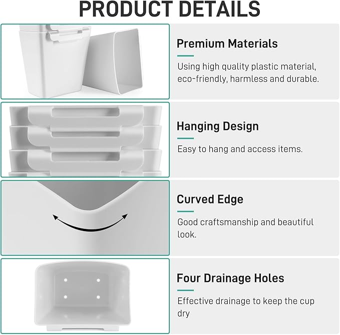 5 Pack Hanging Cup Holders, Multipurpose Rolling Cart Accessories Utility Cart Accessories For Art Craft Supplies, Space Saving Hanging Storage Basket Pencil Holder Makeup Organizers (White)