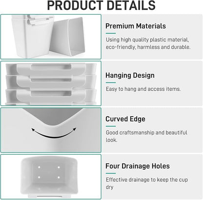 5 Pack Hanging Cup Holders, Multipurpose Rolling Cart Accessories Utility Cart Accessories For Art Craft Supplies, Space Saving Hanging Storage Basket Pencil Holder Makeup Organizers (White)