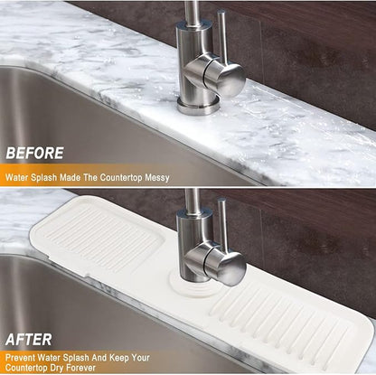 Sink Splash Guard, Silicone Sink Faucet Mat Sink Accessories Faucet Absorbent Mat for Kitchen, Bathroom, Sink Sponge Holder (White)