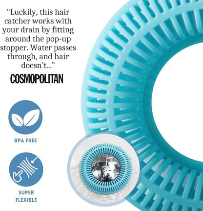 Hair Catcher for Shower Drain & Bathtub – TubRing Pop-Up Drain Protector & Strainer, Reusable Silicone Stopper for Bathroom Clog Prevention, Fits 1.85"–2.16" Drains | Aqua