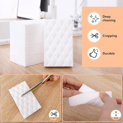 Magic Sponges Eraser,20 Pack Melamine Sponge in Bulk,2X Density,Long Lasting,Cleaning Sponge for Kitchen, Bathroom,Bathtub, Sink,Furniture, Wall Cleaner (White（20PCS）, 3.93x2.36x0.79in)