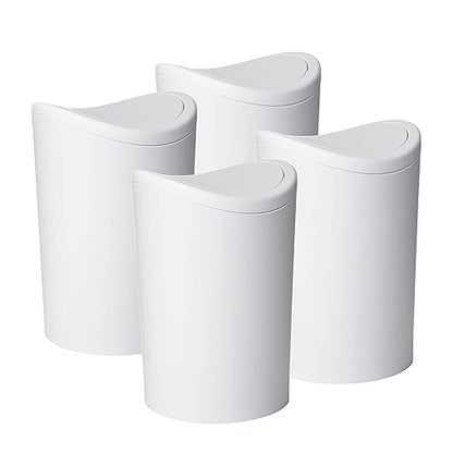Superio Small Bathroom Trash Can with Lid, Modern White Mini Waste Bin with Swing Lid (1 1/2 Gallon, 6 Liter) Plastic Garbage Can for Kitchen, Bathroom, Bedroom, Office, Under Desk (4, White)