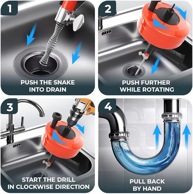 MEISTERFAKTUR drain snake 2.0 [50 FT] - with drill attachment - Ideal plumbing snake for sink and drain unblocking - Solid drain auger for real DYIs! (50 FT - 1/4 inch)