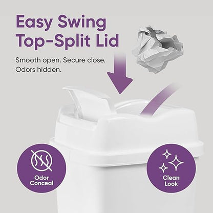 Superio 1.25 Gallon and 2.5 Gallon Plastic Garbage Cans with Swing Top-Split Lid | Small Trash Cans with Lid | Durable Plastic | Slim & Sturdy Trash Bins | Fingerprint Resistant | 5L / 10 L - White