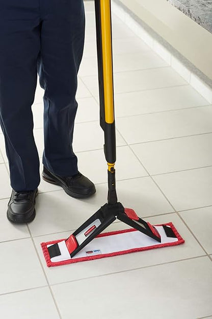 Rubbermaid Commercial Products 18 inch Adaptable Flat Mop Microfiber Pad, Red, for Janitorial/Professional Cleaners and Light-Duty Cleaning/Mopping with Tab/Pocket Functions