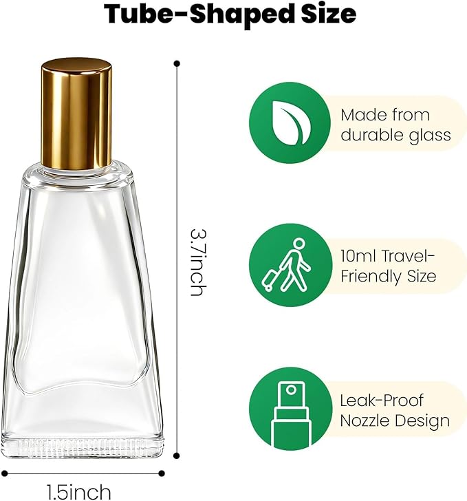 4PCS 10ML Glass Perfume Bottle Set, Tube-Shaped Portable Perfume Bottles Refillable With Dispenser Tools, Empty Atomizer Pocket Spray Bottle for Cologne Dispenser, Travel and Sample Container