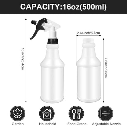 Eccliy 12 Pcs 16 Oz Plastic Spray Bottle, Adjustable Empty Reusable Sprayer for Cleaning, Planting, Water, Bathroom and Kitchen, BBQ, Commercial and Residential (Original,Black&white)
