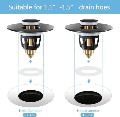 QYHNYJF Black Bathroom Sink Stopper – Pop Up Drain Stopper & Sink Strainer, Universal Sink Plug for 1.1" to 1.5" Bathroom Sink Drain Pipes, Matte Black Finish