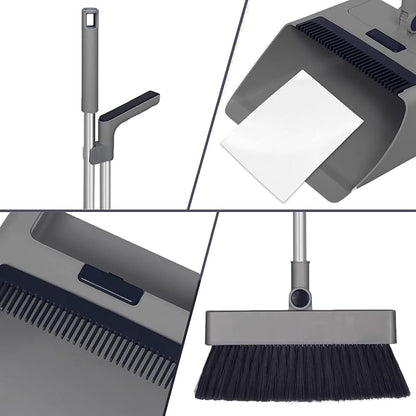 SDSM 4 in 1 Multifunctional Broom and Dustpan Combo Set, Heavy Duty Brooms with 52" Long Handle, with Squeegee and Cleaning Brush, for Clean Home Kitchen Bathroom Office, Sweeping indoor Outdoor Floor