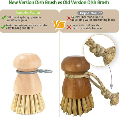 2 Pack Wooden Dish Brush, Compact Palm Dish Scrubber with Soft Rubber Hanging Ring, PBT Bristles Kitchen Scrub Tool for Dishes, Pots, Pans and Sink Cleaning
