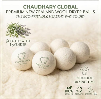 Wool Dryer Balls XL 6-Pack - 100% Organic New Zealand Wool, Reusable Natural Fabric Softener for Laundry, Reduce Drying Time & Static, Eco-Friendly Dryer Balls for Pet Hair Removal