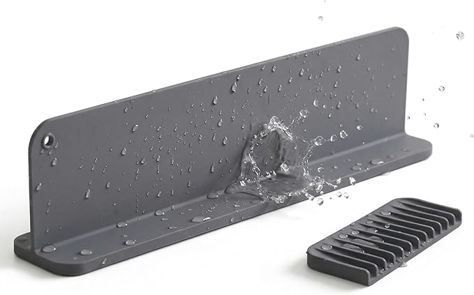 Silicone Sink Splash Guard 17.3" with Suction Cups + Bonus - For Sink Area - Keep Counters Dry & Protect Clothes from Water Splashes for Kitchen, Bathroom, Laundry