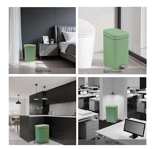 Feisco Small Trash Can with Lid,Small Bathroom Trash Can with Foot Pedal and Press Type Lid,Slim Step-On Trash Bin Wastebasket Garbage Can for Kitchen,Bathroom Office, Bedroom (Green, 1.8 Gallon)