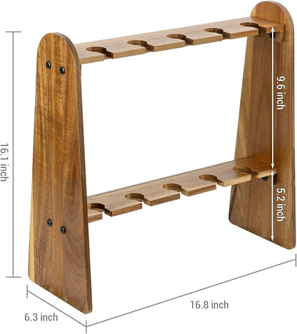 MyGift 2 Tier Champage Glass Holder, Cocktail Tree Stand for Drinks, Tabletop Wine Beer Flute Rack Party Stemware Hanging Display, 10 Slots for 9 Inch Glasses, Rustic Premium Solid Acacia Wood