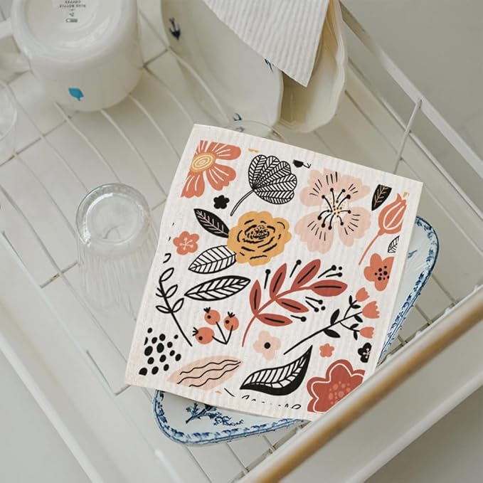 Eco-Friendly Swedish Dishcloth. Reusable, Ultra-Absorbent Cellulose Cotton Sponge Cloth | Sustainable & Biodegradable Cleaning for Kitchen & Home – Custom Nordic Design (Eclectic)