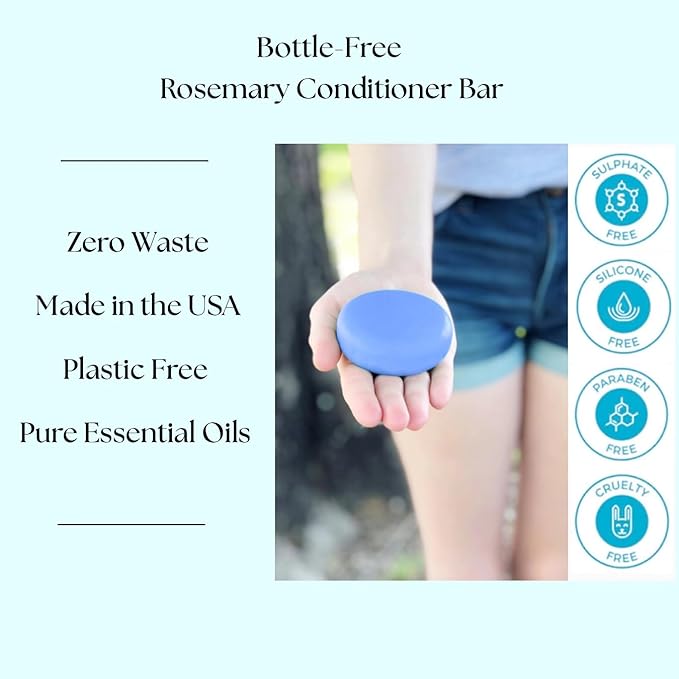 Peppermint & Rosemary Natural Hair Conditioner Bar, Organic, Vegan, Volumizing, Hydrating Argan Oil Conditioner for Curly or Straight Hair, Paraben & Sulfate Free, Made in USA - 2.3 oz.