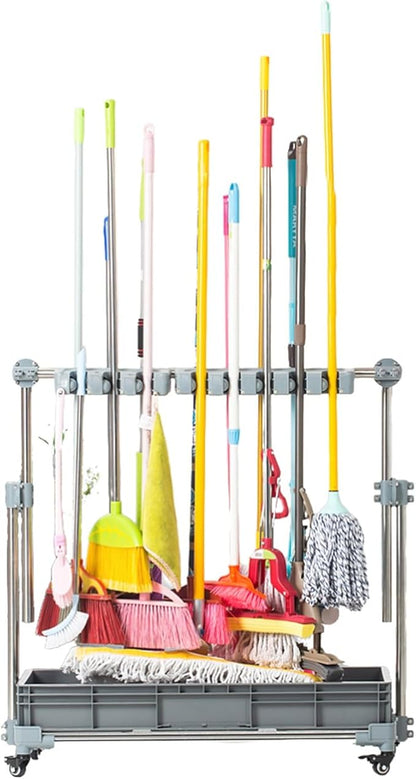 Broom and Mop Holder,Freestanding Mobile Cleaning Tool Storage Rack,Yard and Organizers,for Garden Garage Shed(16tow20hooks)