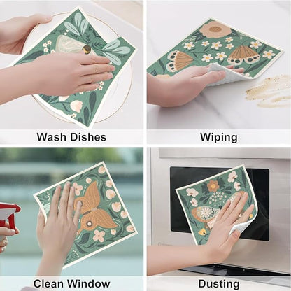 6 - Pack Swedish Kitchen Dish Cloths - Reusable Paper Towels for Counters & Dishes - Eco Friendly Cellulose Sponge Cloth (Butterfly)
