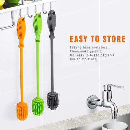 Silicone Bottle Cleaning Brush with Long Handle, 12.5" Water Bottle Cleaner for Baby Bottles, Hydro Flask, Sports Bottle, Vase, Glassware, Perfect for Smaller Diameter Bottle Openings (One Pack)