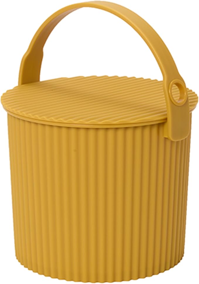 Hachiman Mini Bucket - 1.1 Gallon Heavy Duty Bucket with Lid and Handle - Hands-Free Filling - Easy to Stack and Store - Indoor Outdoor Use - 6.9" x 8.3" - Mustard