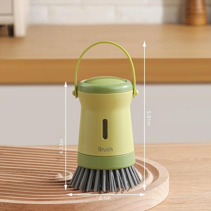 Soap Dispenser Dish Brush Palm Brush- Kitchen Dish Brush with Handle, Refillable Dish Soap Dispenser for Kitchen, Scrub Brush (Green)