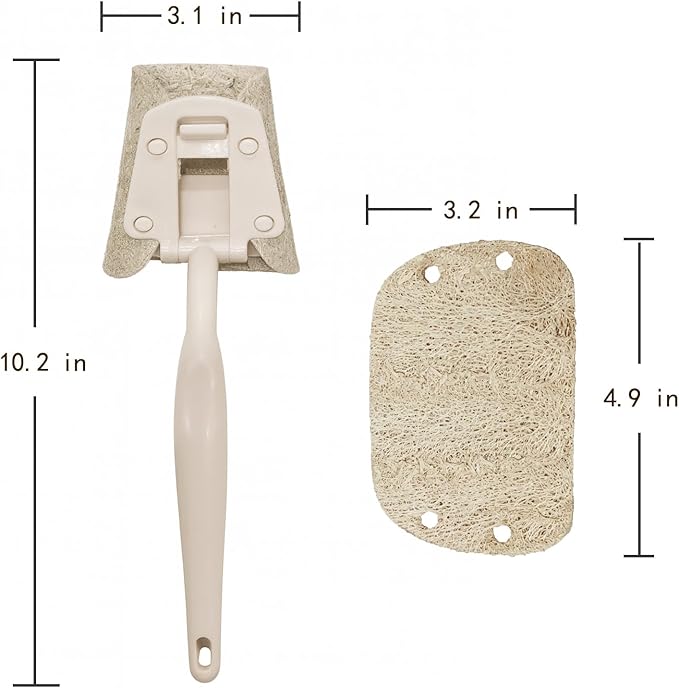 Natural Loofah Sponge with Handle, 5-Piece Replaceable Eco Sponges for Cleaning, Non-Scratch Scrubber for Dishwashing Cookware Pans, Kitchen Eco-Friendly Tools (10)