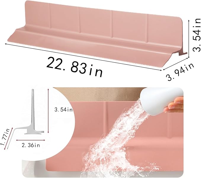 Food Grade Silicone Sink Splash Guard (23 Inch), 7 Strong Suction Cups Non-Slip Water Protector, Dishwasher Safe & Cuttable for Kitchen/Bathroom Countertops (Pink)