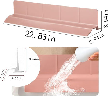 Food Grade Silicone Sink Splash Guard (23 Inch), 7 Strong Suction Cups Non-Slip Water Protector, Dishwasher Safe & Cuttable for Kitchen/Bathroom Countertops (Pink)