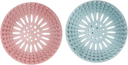 2 Pack, Drain Strainers, Hair Catcher Shower Drain Covers Protector, Flexible TPR Material, Multiple Colors for Bathroom Tub Shower and Sink,Bright-Colored (Pink, Blue)