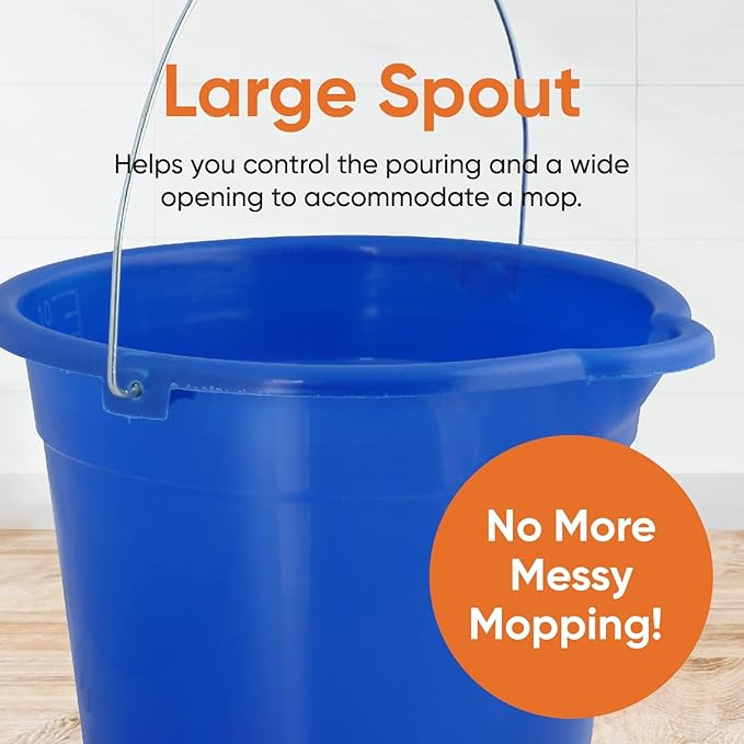 Mop Bucket 2.5 Gallon Bucket for Cleaning-Car Wash Bucket with Handle-Blue Large Heavy Duty Plastic Pail for Fishing, Mopping, Cleaning -10 Liter Camping Buckets (6)