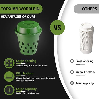 Inground Worm Composter, 2-Pack 8L (2.11Gal) Warm Farm, Outdoor Worm Compost Bin for Garden Beds & Home Use, Vermicomposting Bin for Beginners (9.5x9.5x10.8Inch), Green