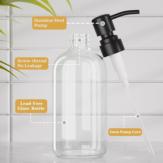 Amazer 2 Pack Kitchen Scrub Dish Brushes, 2 Pack Glass Soap Dispenser with Pump Stainless Steel, for Sink, Pots, Pans
