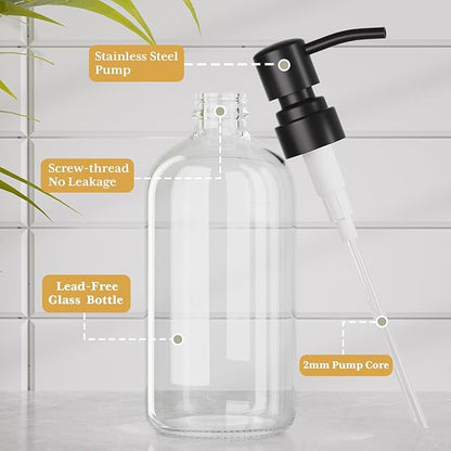 Amazer 2 Pack Kitchen Scrub Dish Brushes, 2 Pack Glass Soap Dispenser with Pump Stainless Steel, for Sink, Pots, Pans