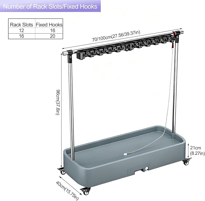SARKEY Mop Broom Organizer With Wheels,Rolling Janitor Cart With Wheels,Freestanding Housekeeping Storage,With Drip Tray,For Garage,Garden,Schools Hotels,Closet,Cabinet(70x40x96cm(28x16x38in))
