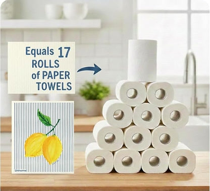 Lemon Collection Swedish Dishcloth, Reusable Paper Towel, Super Absorbent Cellulose Sponge, Kitchen Cleaning Cloth, Washable & Compostable (Lemon Zest Stripe 1 Pack)