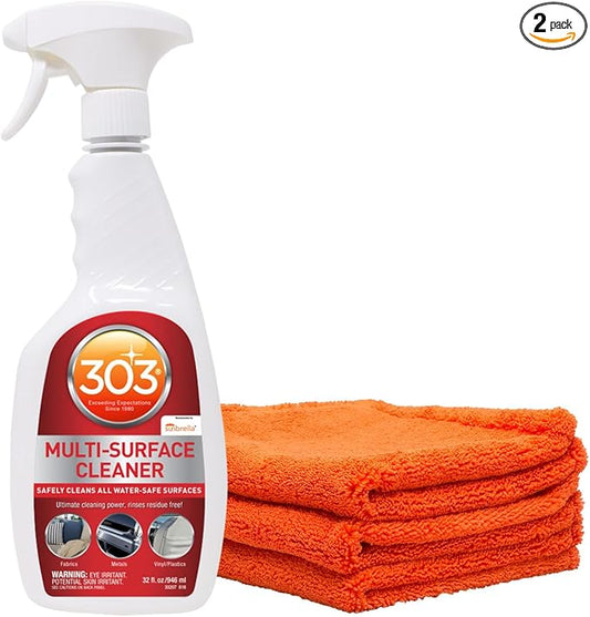 303 Products Multi-Surface Cleaner Spray 16 oz Bundle with Microfiber Towels, Residue-Free Cleaning for Vinyl, Fabric, Plastic & More – Safe on All Water-Safe Surfaces, Sunbrella Recommended