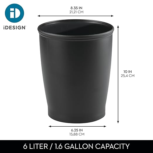 iDesign - 93437 iDesign Kent Plastic Wastebasket, Small Round Plastic Trash Can for Bathroom, Bedroom, Dorm, College, Office, 8.25" x 10", Black