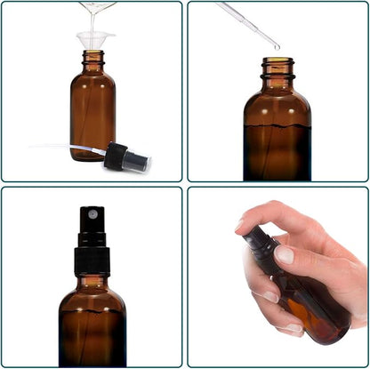 4 oz Amber Glass Spray Bottles for Essential Oils, Small Empty Fine Mist Spray Bottle,2 Pack with Funnel Dropper